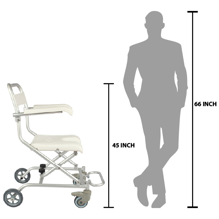 ARREX LA30 BATH BENCH WITH WHEELS - PEDAL BRAKES, FOOTREST, FLIP ARMREST FOR MOBILITY AND COMFORT