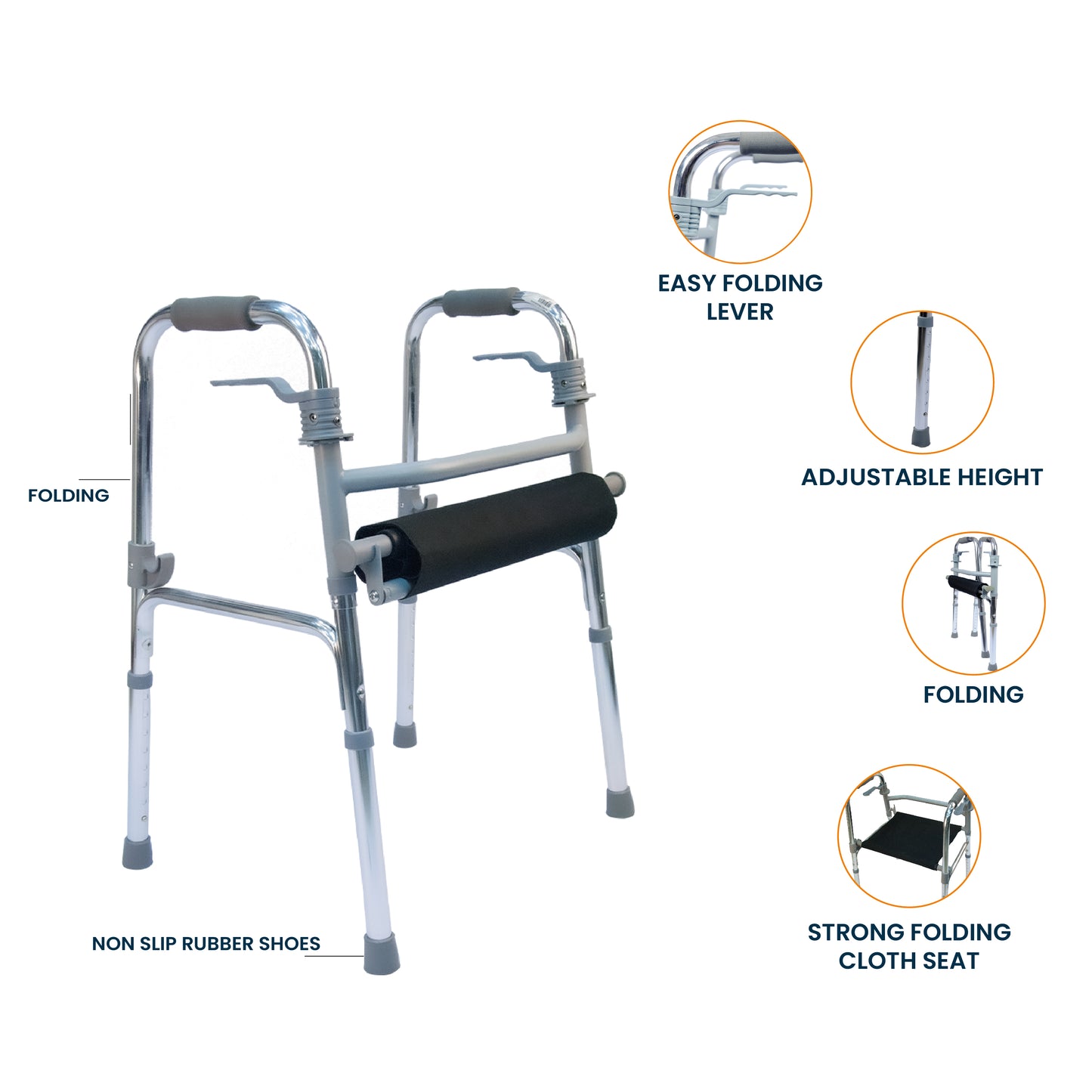 ARREX M20 WALKER - STRONG FOLDING WITH CLOTH SEAT, EASY FOLDING LEVER
