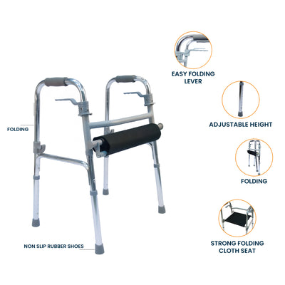 ARREX M20 WALKER - STRONG FOLDING WITH CLOTH SEAT, EASY FOLDING LEVER