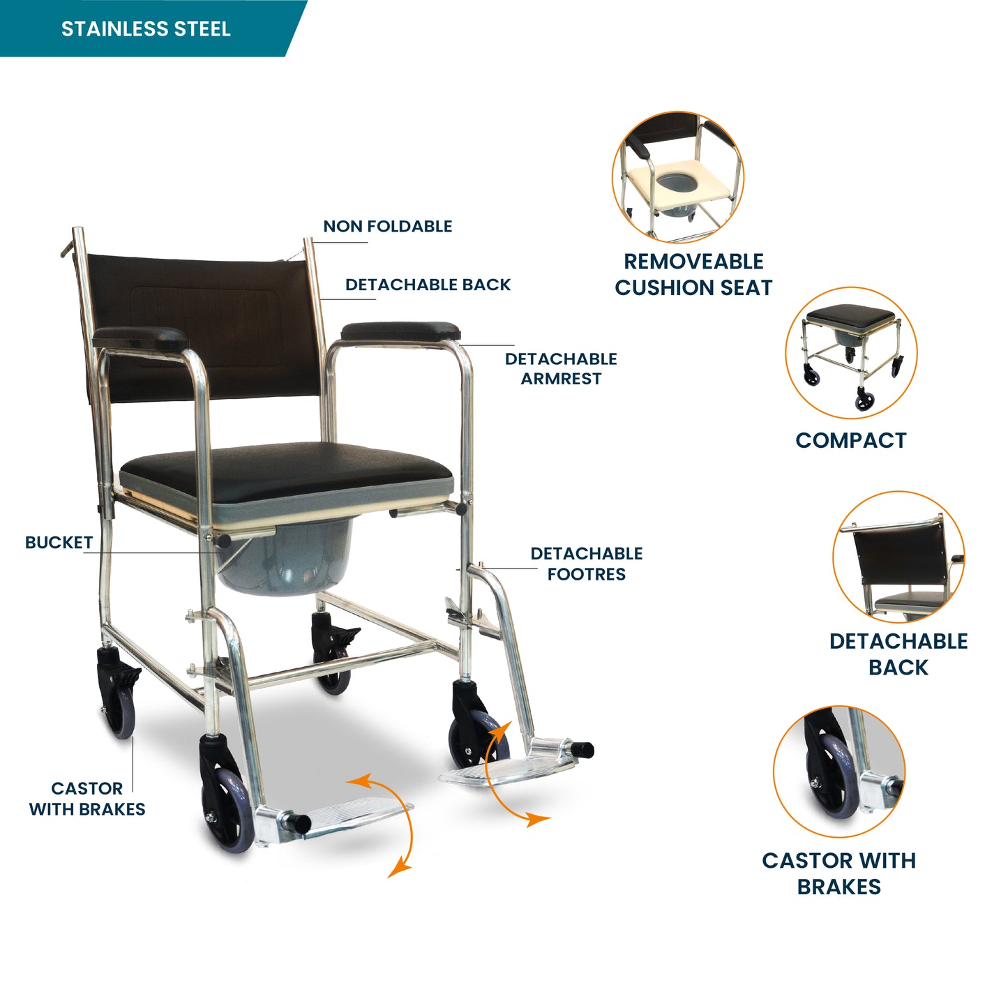 ARREX EDDA COMMODE WHEELCHAIR WITH POT ATTACHMENT