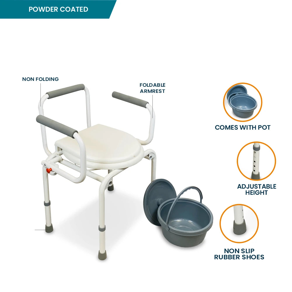 ARREX VP10 COMMODE CHAIR: HEIGHT ADJUSTABLE, ATTACHED POT, 110KG CAPACITY, ADAPTABLE, DEPENDABLE