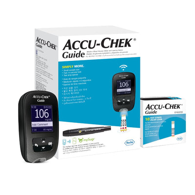 Accu-Chek Guide Blood Glucose Glucometer Kit with Vial of 10 Strips, 10 Lancets and a Lancing device FREE