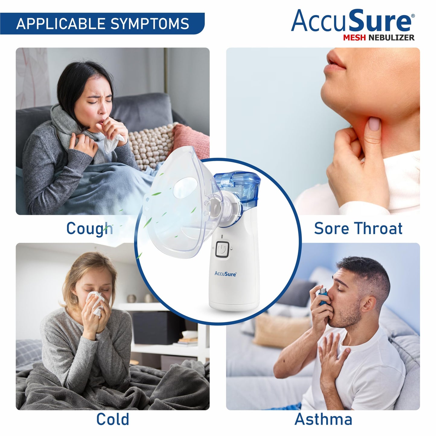 AccuSure Portable Mesh Nebuliser Machine With Box - Handheld Nebuliser Personal Asthma Pump For Breathing Problems For Travel, Home Daily Use