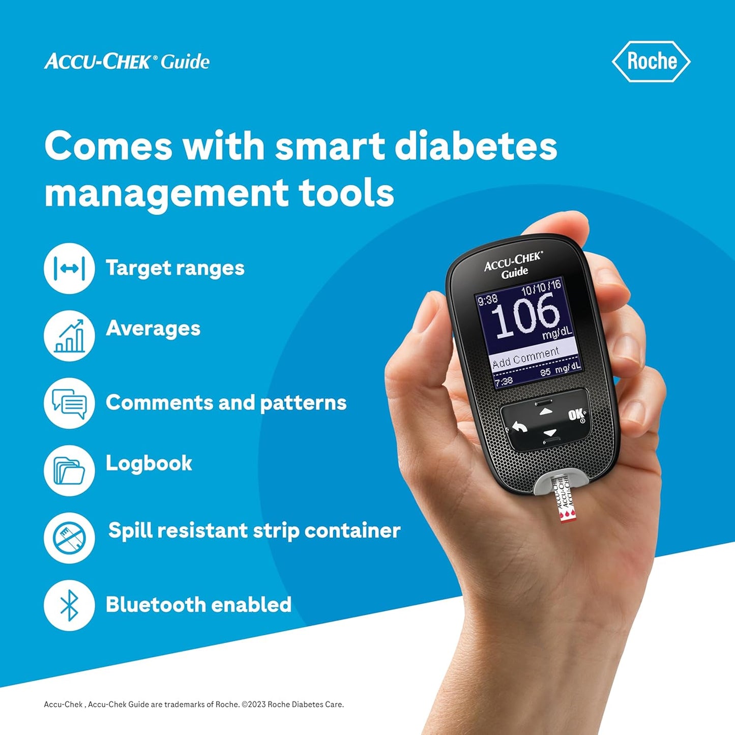 Accu-Chek Guide Blood Glucose Glucometer Kit with Vial of 10 Strips, 10 Lancets and a Lancing device FREE