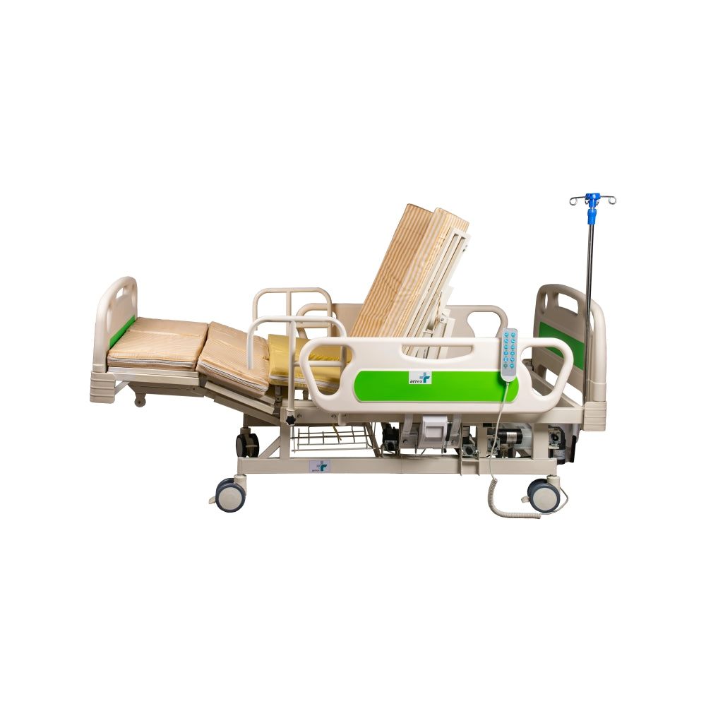 ARREX HERCULES 7 FUNCTION HOSPITAL BED - INCLUDES MATTRESS, REMOTE BED ADJUSTMENT, LEFT-RIGHT TILT, PATIENT ROLL, BED PAN HOLDER