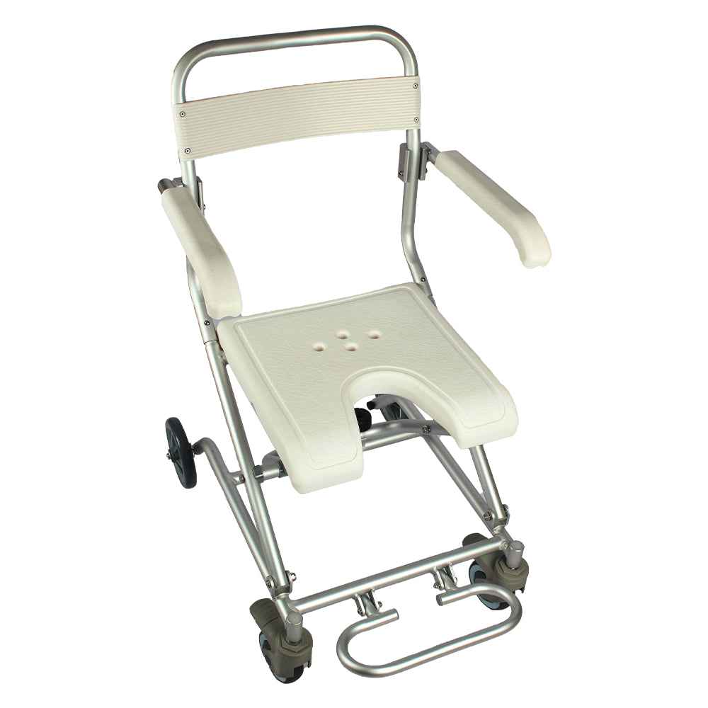 ARREX LA30 BATH BENCH WITH WHEELS - PEDAL BRAKES, FOOTREST, FLIP ARMREST FOR MOBILITY AND COMFORT