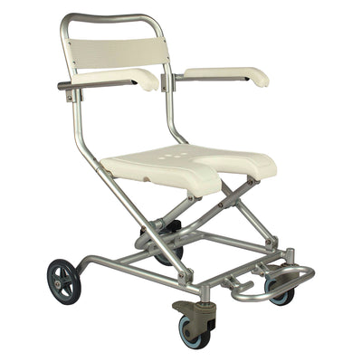 ARREX LA30 BATH BENCH WITH WHEELS - PEDAL BRAKES, FOOTREST, FLIP ARMREST FOR MOBILITY AND COMFORT