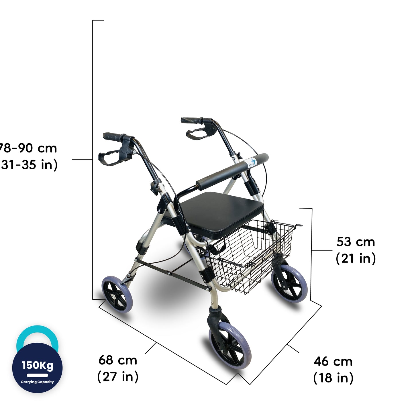 ARREX MR50 ROLLATOR - BRAKES WITH LOCK, MAG WHEELS, BACK SUPPORT, CUSHION SEAT