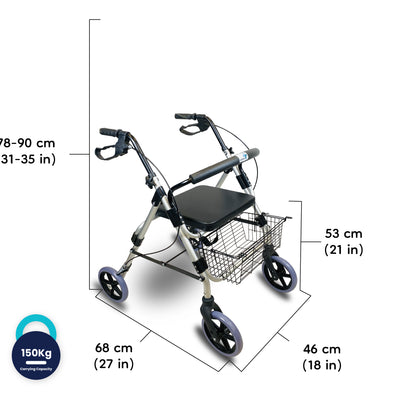 ARREX MR50 ROLLATOR - BRAKES WITH LOCK, MAG WHEELS, BACK SUPPORT, CUSHION SEAT