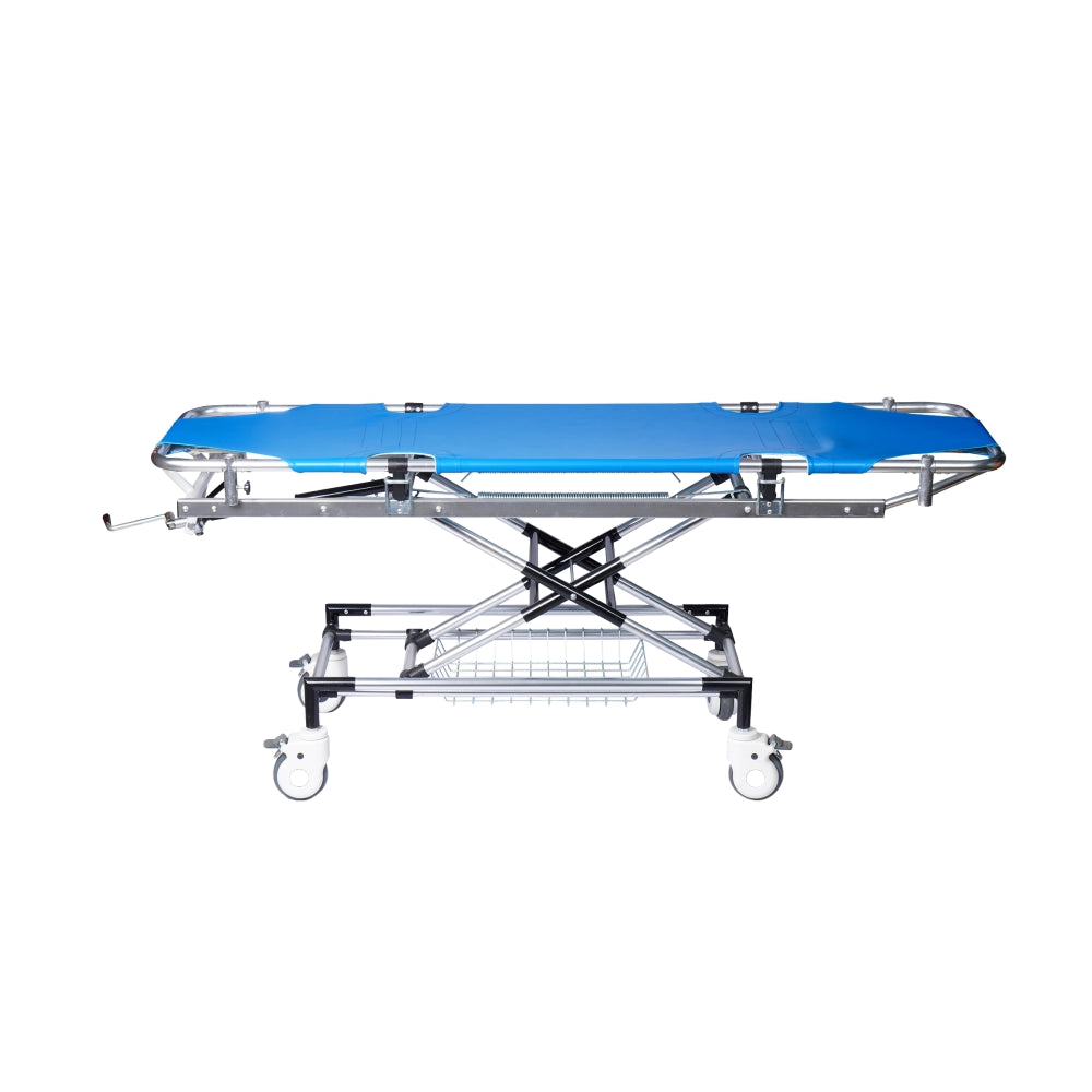 ARREX STR 150 - MUST-HAVE HOSPITAL STRETCHER ON TROLLEY WITH LEVER-ADJUSTABLE, HEAVY DUTY CASTORS, 130 KG CAPACITY, BASKET, AND PEDAL BRAKES