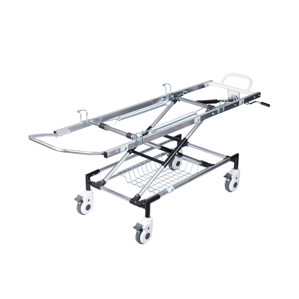 ARREX STR 150 - MUST-HAVE HOSPITAL STRETCHER ON TROLLEY WITH LEVER-ADJUSTABLE, HEAVY DUTY CASTORS, 130 KG CAPACITY, BASKET, AND PEDAL BRAKES