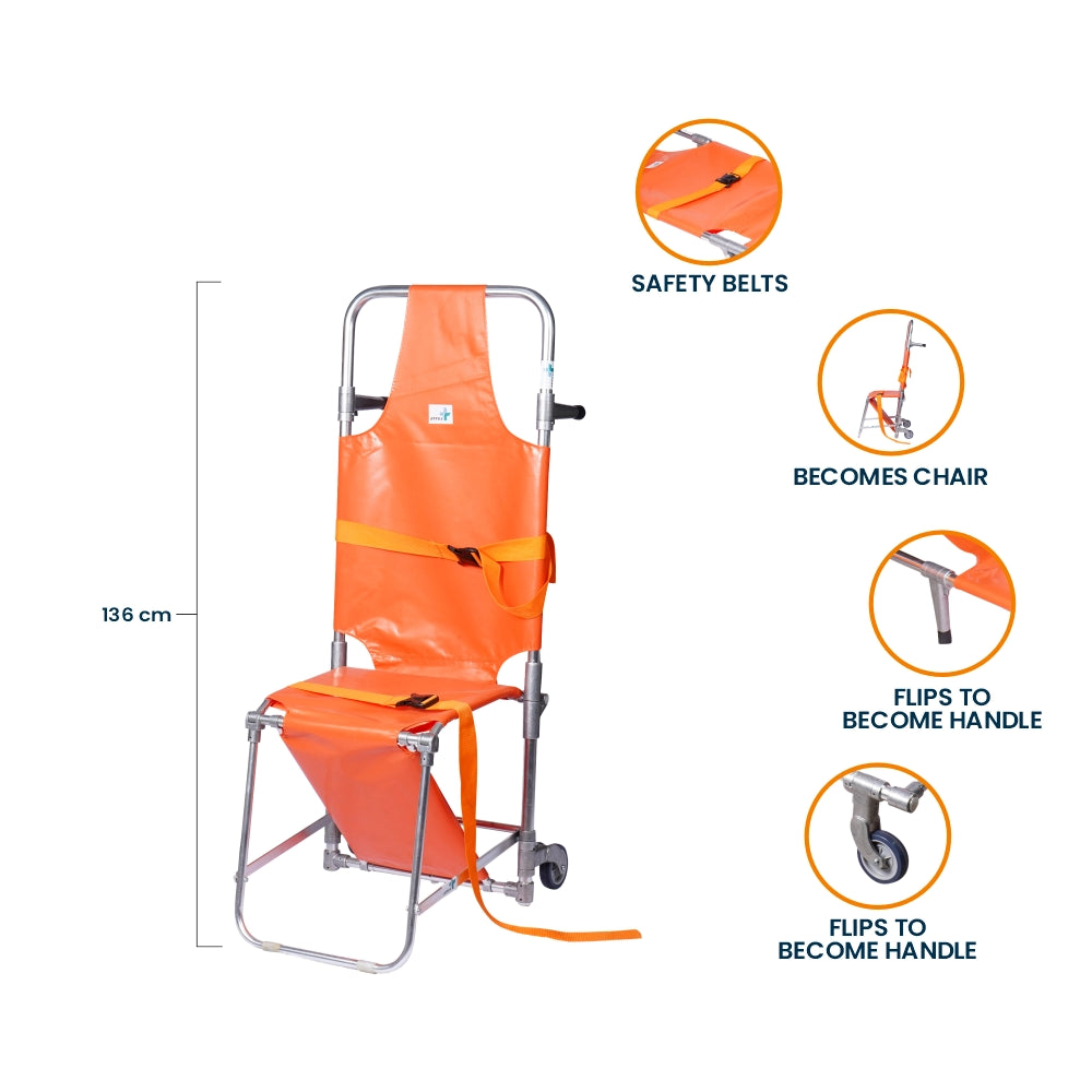 ARREX STR 160 - FOLDABLE CHAIR STRETCHER WITH 120KG LOAD CAPACITY, SAFETY BELTS, IDEAL FOR HOSPITAL AND HOME USE