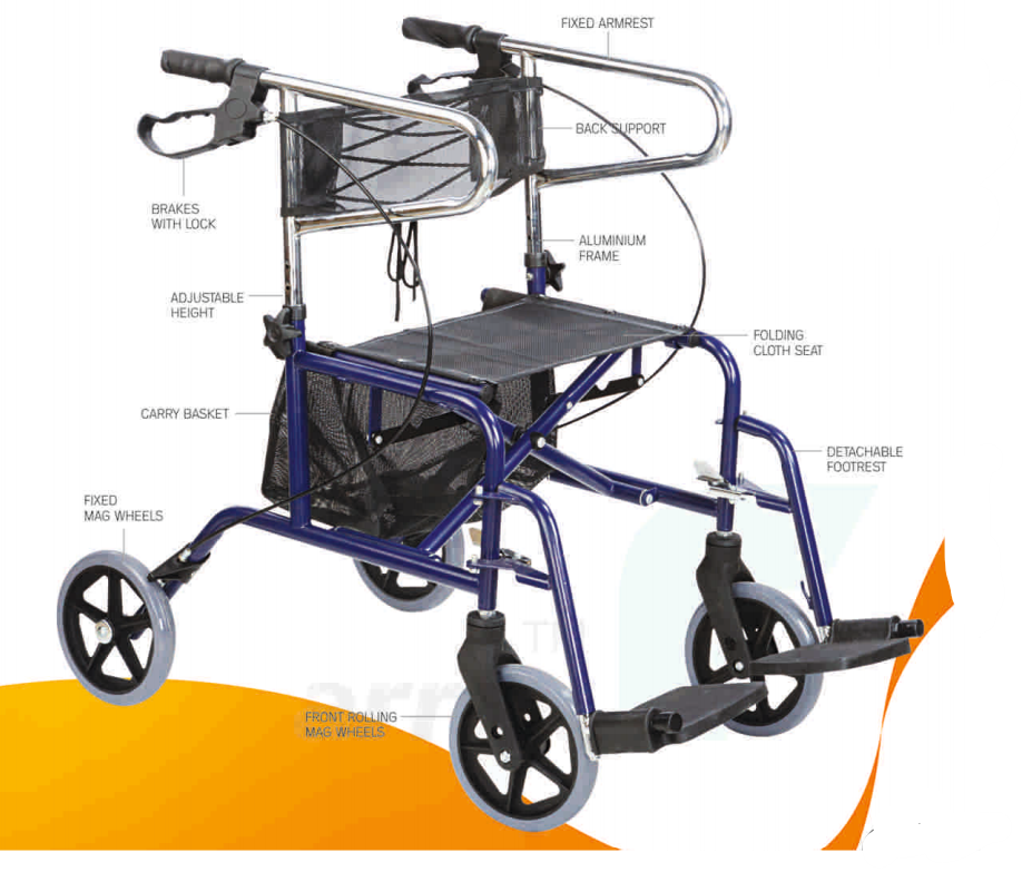 ARREX MR40 ROLLATOR - FOLDING CLOTH SEAT, CAR BASKET, MAG WHEELS, ADJUSTABLE HEIGHT, BRAKES WITH LOCK