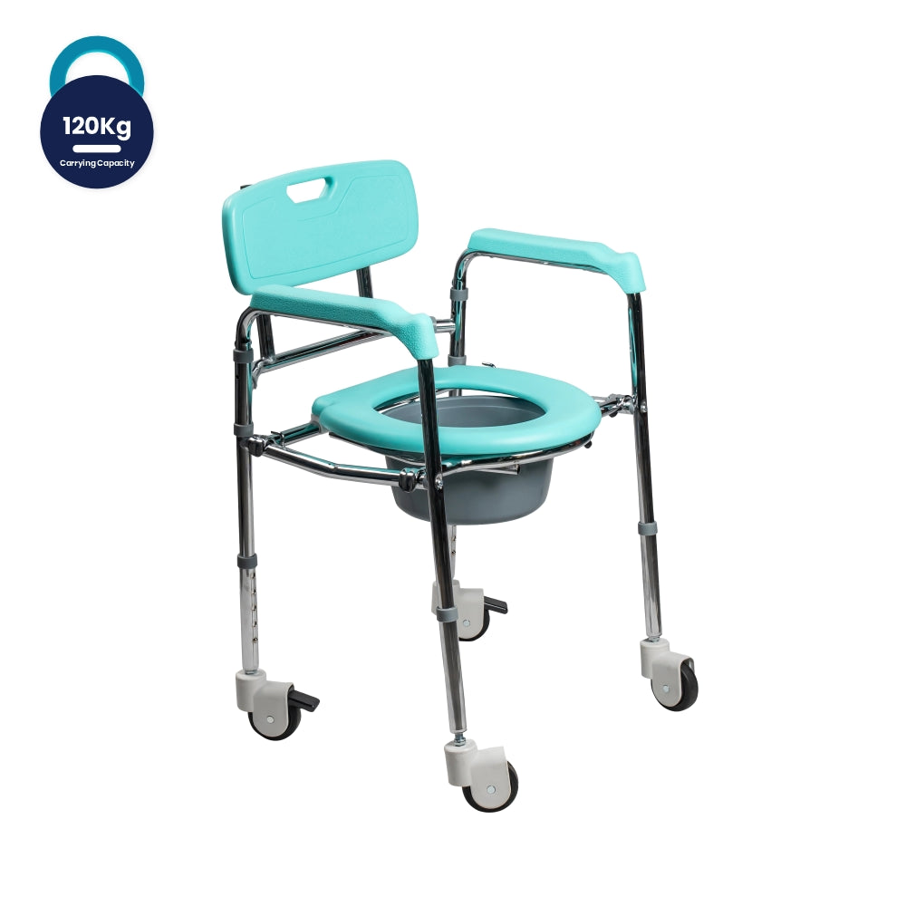 ARREX VP120 PREMIUM COMMODE WHEELCHAIR: HEIGHT ADJUSTABLE, REAR SOLID-CASTOR WITH BRAKES, ATTACHED POT, ENHANCED MOBILITY, SAFETY